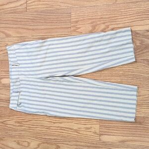 Sharagano blue and cream striped linen-blend stretch pull-on capri pants, size 4